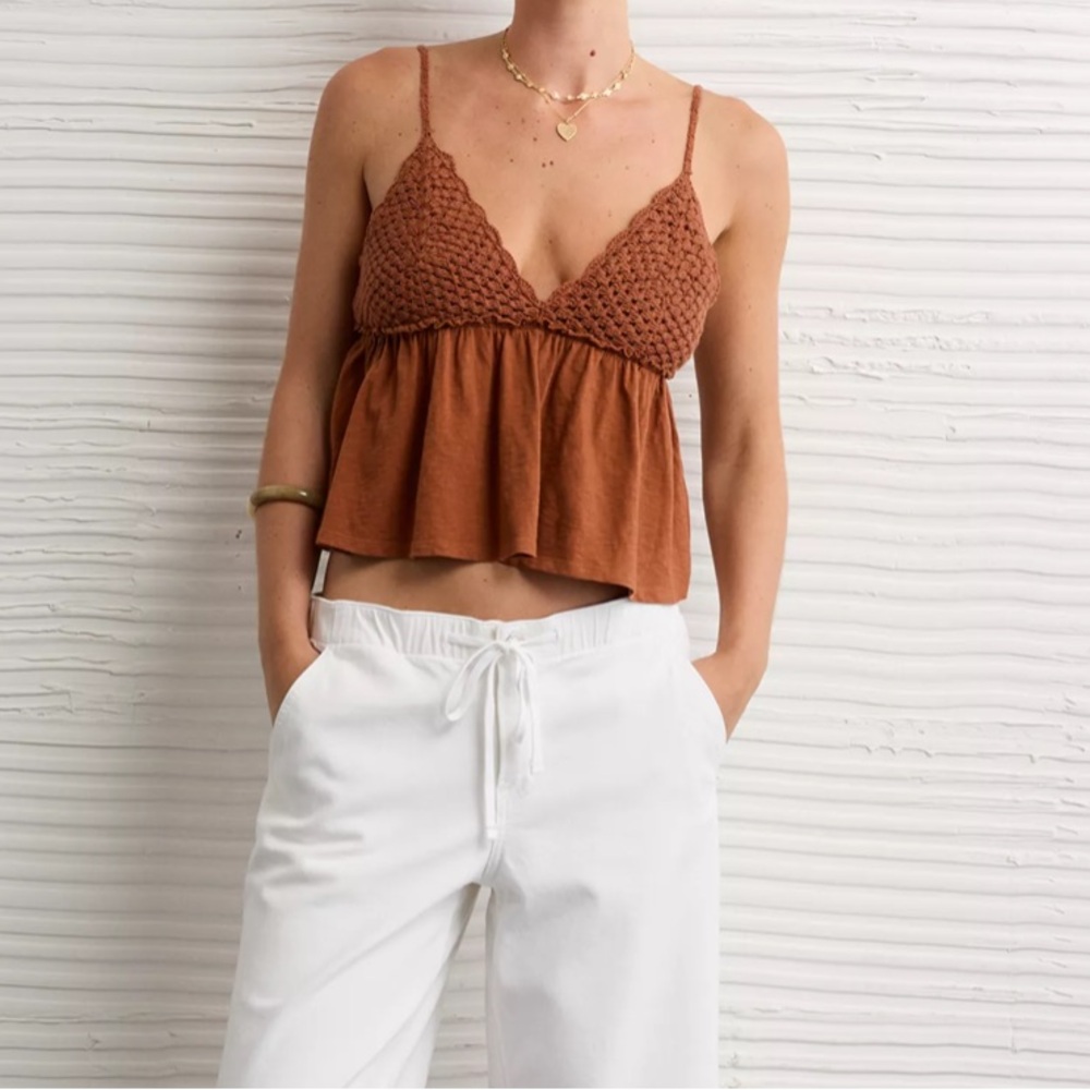 American Eagle Sunchaser Knit Crochet Babydoll Cami Tank